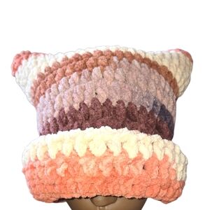 Cozy Bear Chunky Cat Beanie, Handmade By Me, Hand Embroidery, Ask About Customs